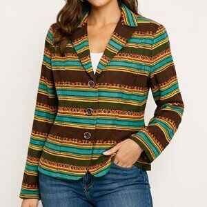ELCC Southwestern Boho Vintage Y2k Western Striped Blazer Jacket M